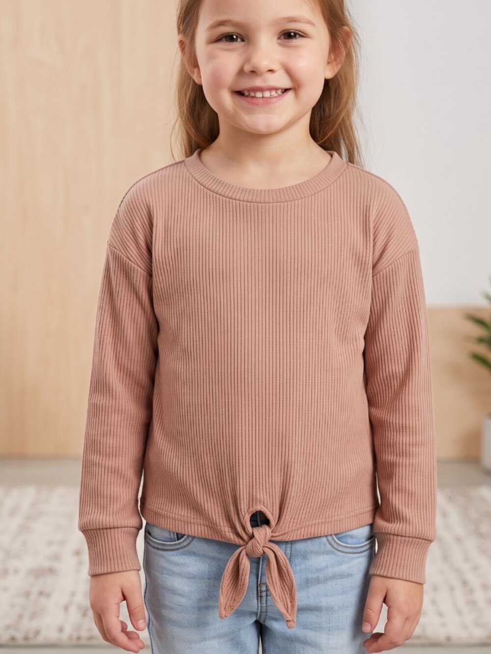 NWT The Children's Place Cozy Rib Brown Criss Cross Back Tie Hem Top Size 5/6